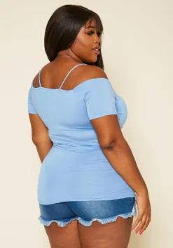 Plus Size Cold Shoulder Front Twist Top -Asoph Fashion Shop 2020558 002 4