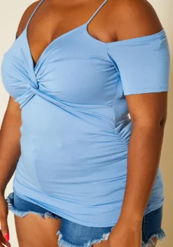 Plus Size Cold Shoulder Front Twist Top -Asoph Fashion Shop 2020558 002 5