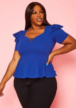 Plus Size Ruffle Sleeve Peplum Top