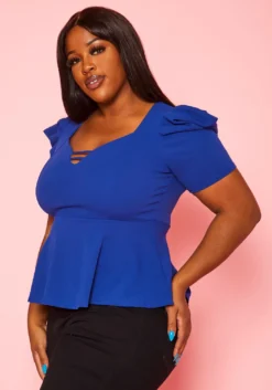 Plus Size Ruffle Sleeve Peplum Top -Asoph Fashion Shop 2020559 003 4