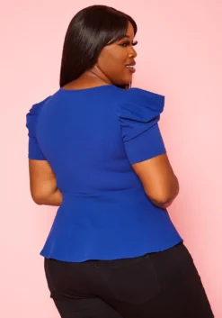 Plus Size Ruffle Sleeve Peplum Top -Asoph Fashion Shop 2020559 003 5
