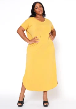 Plus Size V-Neck Slit Maxi Dress -Asoph Fashion Shop 2020563 007 1