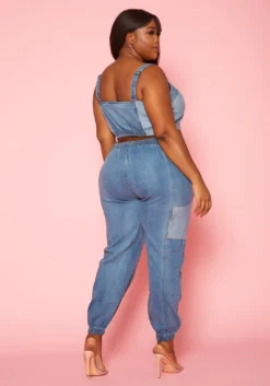 Plus Size Patch Denim Two Piece Set -Asoph Fashion Shop 2020570 001 4