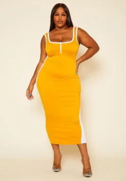 Plus Size Tape Striped Side Maxi Dress