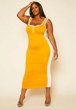 Plus Size Tape Striped Side Maxi Dress -Asoph Fashion Shop 2020588 004 3