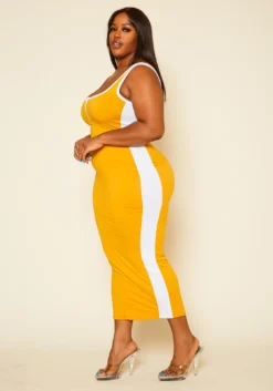 Plus Size Tape Striped Side Maxi Dress -Asoph Fashion Shop 2020588 004 4