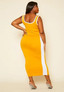 Plus Size Tape Striped Side Maxi Dress -Asoph Fashion Shop 2020588 004 5