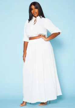Plus Size Ruffled Mock Neck Crop Top & Maxi Skirt Set -Asoph Fashion Shop 2020589 002 3