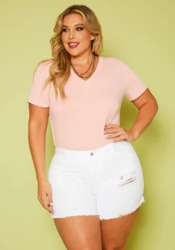 Plus Size Distressed Denim Shorts