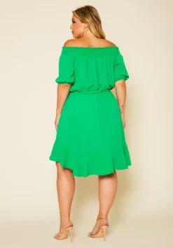 Plus Size Shirred Off Shoulder High Low Dress -Asoph Fashion Shop 2020609 001 4