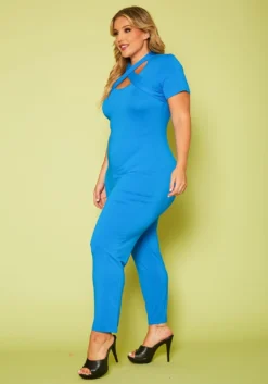 Plus Size Solid Cross Front Jumpsuit -Asoph Fashion Shop 2020614 001 3