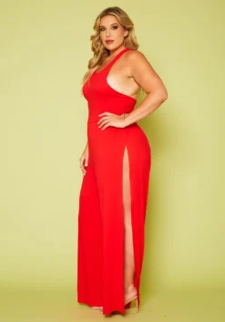 Plus Size Halter Top Wide Leg Slit Jumpsuit -Asoph Fashion Shop 2020616 001 4