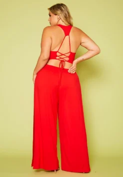 Plus Size Halter Top Wide Leg Slit Jumpsuit -Asoph Fashion Shop 2020616 001 5