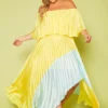 Plus Size Two Tone Pleated Asymmetrical Maxi Dress