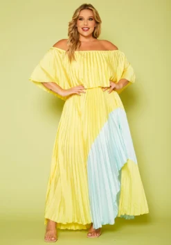 Plus Size Two Tone Pleated Asymmetrical Maxi Dress -Asoph Fashion Shop 2020620 001 3