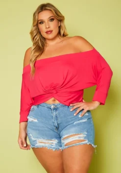 Plus Size Off Shoulder Front Twist Top