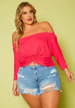 Plus Size Off Shoulder Front Twist Top -Asoph Fashion Shop 2020621 001 3