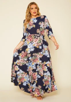 Plus Size Floral Print Fit & Flare Maxi Dress