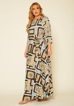Plus Size Damask Print Fit & Flare Maxi Dress -Asoph Fashion Shop 2020624 001 3