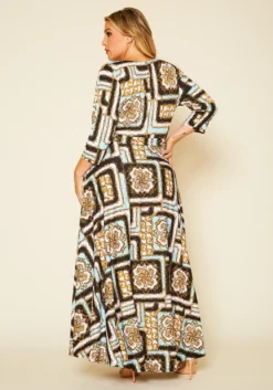 Plus Size Damask Print Fit & Flare Maxi Dress -Asoph Fashion Shop 2020624 001 4