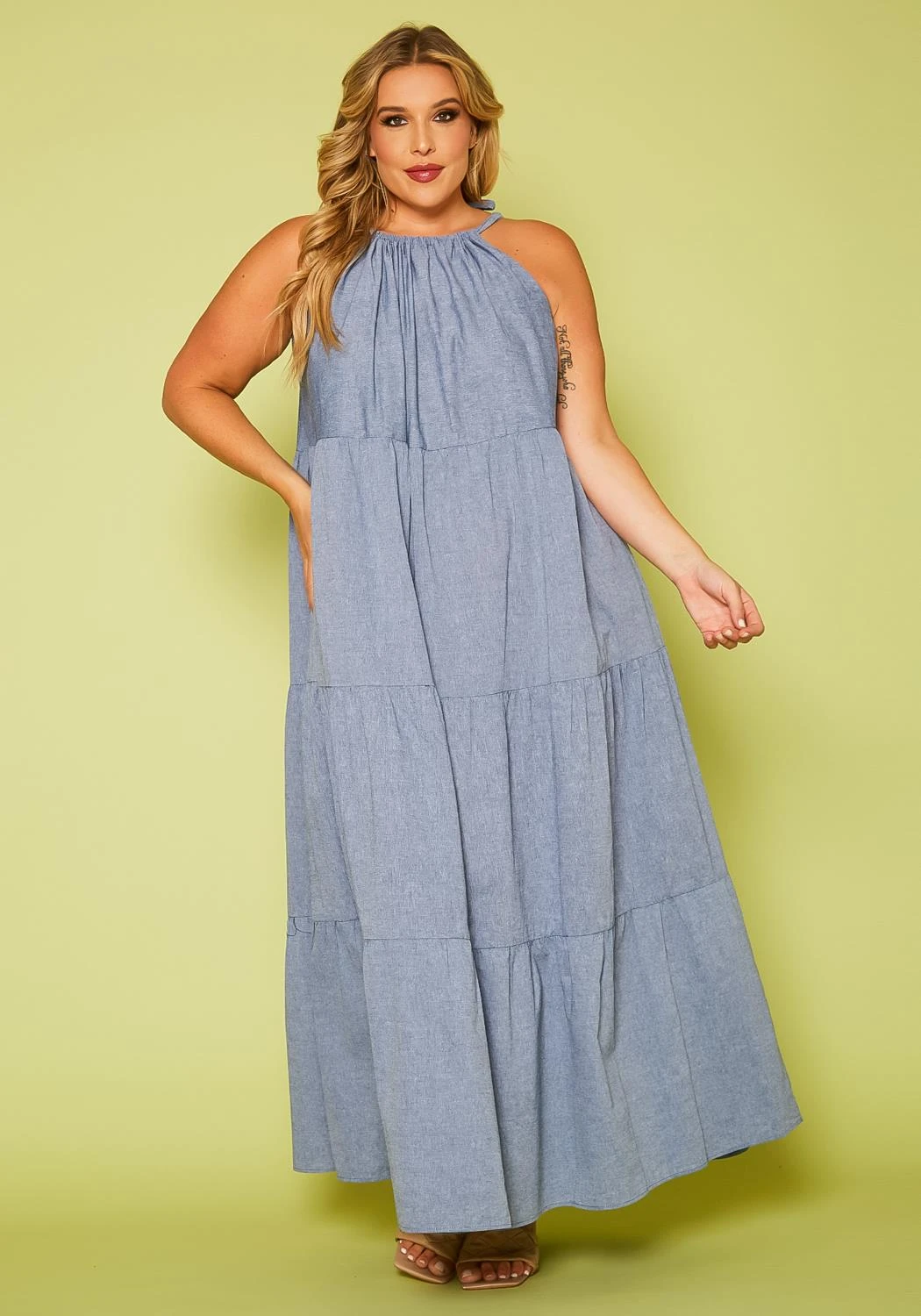 Plus Size Halter Neck Flare Maxi Dress 2 Plus Size Halter Neck Flare Maxi Dress - Image 2