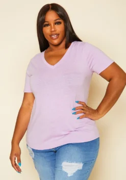 Plus Size V-Neck Basic Blouse