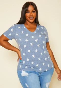 Plus Size V-Neck Star Pattern Shirt