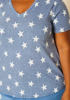 Plus Size V-Neck Star Pattern Shirt -Asoph Fashion Shop 2020632 002 4