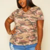 Plus Size V-Neck Camo Pattern Shirt