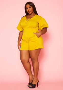 Plus Size Balloon Sleeve Romper -Asoph Fashion Shop 2020645 002 3