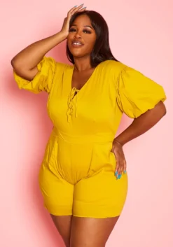 Plus Size Balloon Sleeve Romper -Asoph Fashion Shop 2020645 002 5