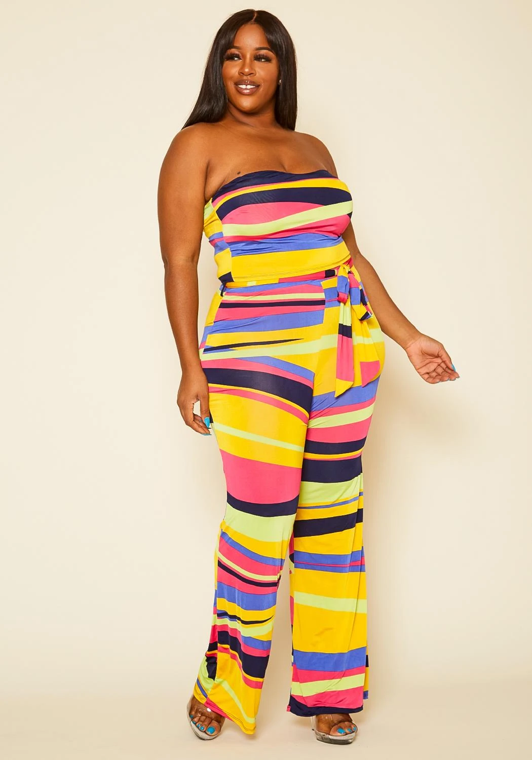 Plus Size Abstract Color Print Mix Jumpsuit 2 Plus Size Abstract Color Print Mix Jumpsuit - Image 2