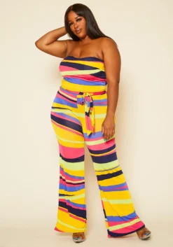Plus Size Abstract Color Print Mix Jumpsuit