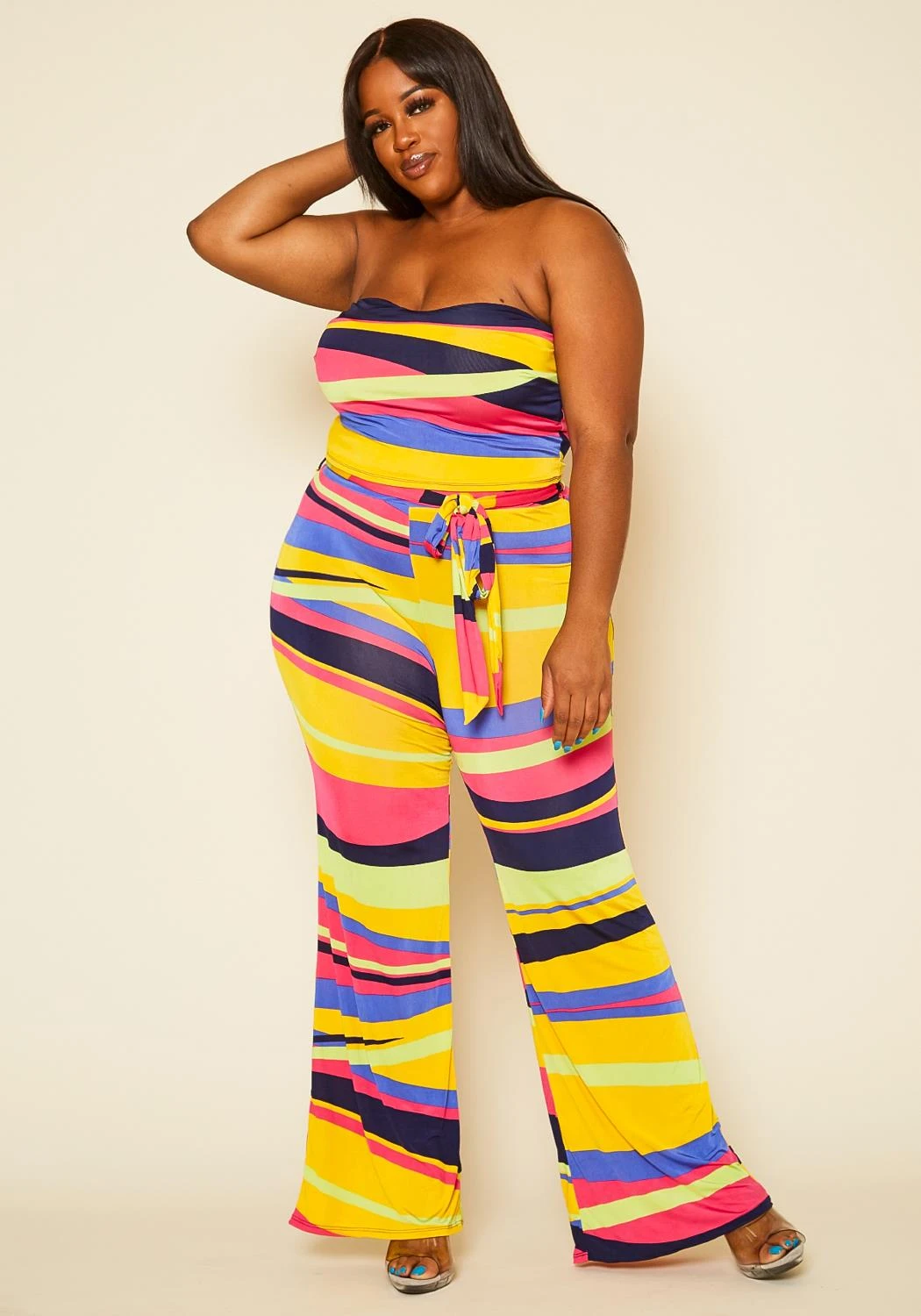 Plus Size Abstract Color Print Mix Jumpsuit 1 Plus Size Abstract Color Print Mix Jumpsuit