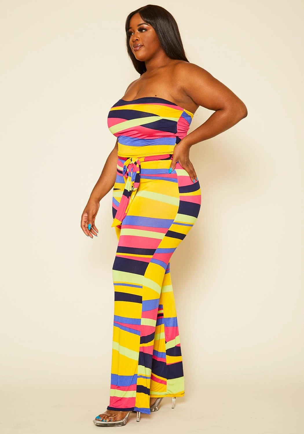 Plus Size Abstract Color Print Mix Jumpsuit 3 Plus Size Abstract Color Print Mix Jumpsuit - Image 3