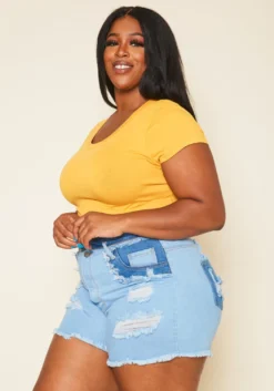 Plus Size High Rise Distressed Denim Shorts -Asoph Fashion Shop 2020676 001 2