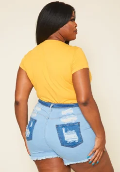 Plus Size High Rise Distressed Denim Shorts -Asoph Fashion Shop 2020676 001 3