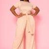 Plus Size Tie Front Crop Top & Wide Flare Pants Set