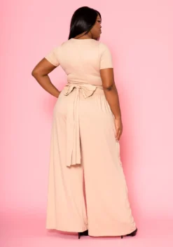 Plus Size Tie Front Crop Top & Wide Flare Pants Set 10 Plus Size Tie Front Crop Top & Wide Flare Pants Set -Asoph Fashion Shop 2020689 003 6