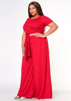 Plus Size Tie Front Crop Top & Wide Flare Pants Set 7 Plus Size Tie Front Crop Top & Wide Flare Pants Set -Asoph Fashion Shop 2020689 005 2