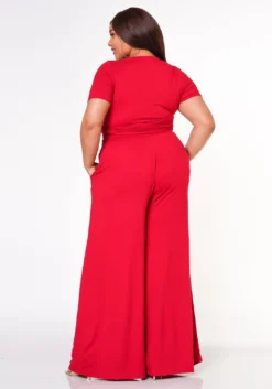 Plus Size Tie Front Crop Top & Wide Flare Pants Set 8 Plus Size Tie Front Crop Top & Wide Flare Pants Set -Asoph Fashion Shop 2020689 005 3