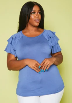 Plus Size Tiered Ruffle Short Sleeves Top