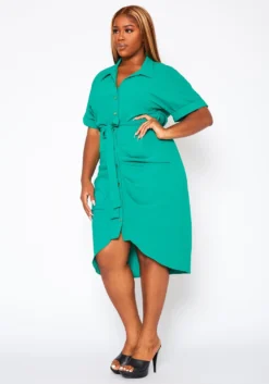 Plus Size High Low Ruched Collar Dress -Asoph Fashion Shop 2020702 003 3