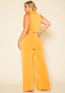 Plus Size Open Collar Crop Top & Flare Pants Set -Asoph Fashion Shop 2020721 002 3