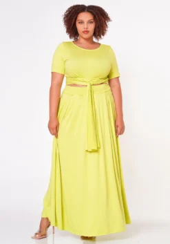 Plus Size Crop Top & Maxi Skirt Set