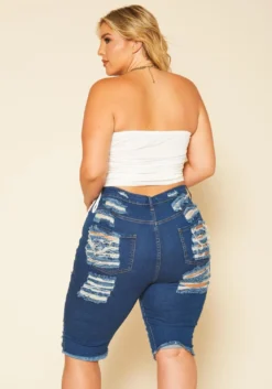 Plus Size Distressed High Waist Biker Shorts -Asoph Fashion Shop 2020738 001 3