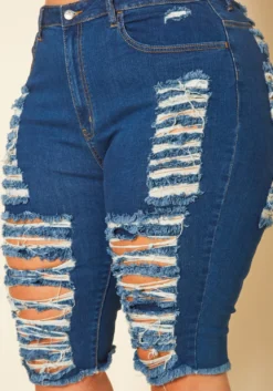 Plus Size Distressed High Waist Biker Shorts -Asoph Fashion Shop 2020738 001 4