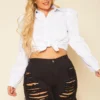 Plus Size Distressed Denim High Waist Shorts
