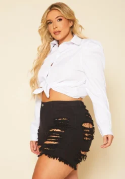 Plus Size Distressed Denim High Waist Shorts -Asoph Fashion Shop 2020739 001 2