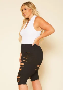 Plus Size Distressed High Waist Biker Shorts -Asoph Fashion Shop 2020741 001 3